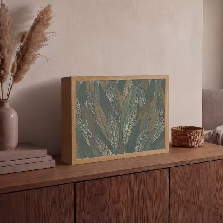 Bladeren - Patroon - Gestippeld - Natuur - Groen Light Box met batterij (Wandlamp) middel -sfeer2