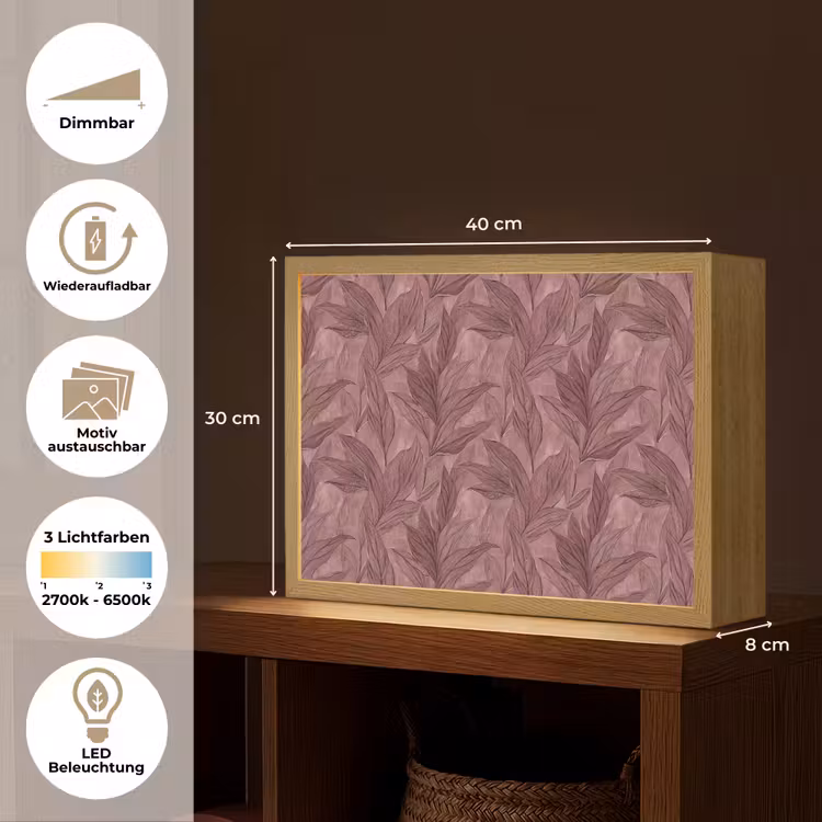 Bladeren - Patroon - Paars Light Box met batterij (Wandlamp) middel 907 -USP_websiteoverzichtDE