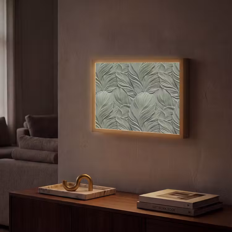 Bladeren - Textuur - Groen Light Box met batterij (Wandlamp) middel 907 -sfeer1