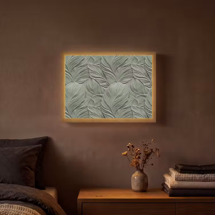 Bladeren - Textuur - Groen Light Box met batterij (Wandlamp) middel 907 -sfeer4