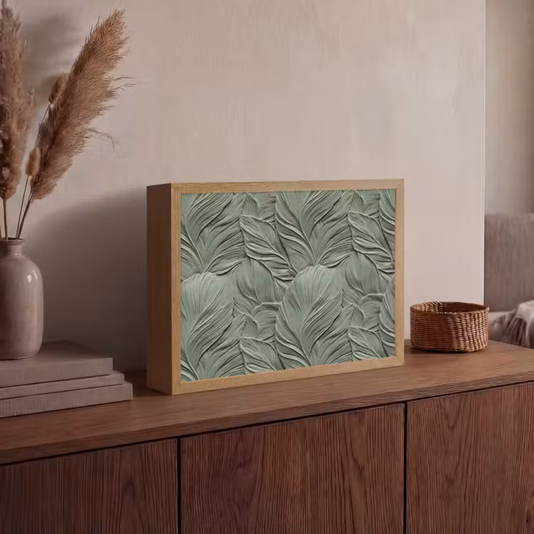 Bladeren - Textuur - Groen Light Box met batterij (Wandlamp) middel 907 -sfeer2
