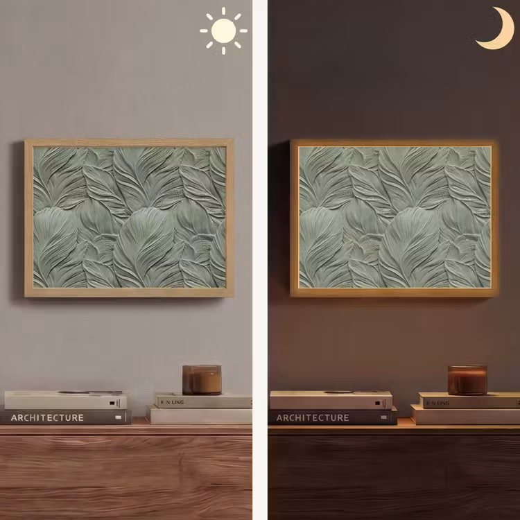 Bladeren - Textuur - Groen Light Box met batterij (Wandlamp) middel 907 -sfeer3