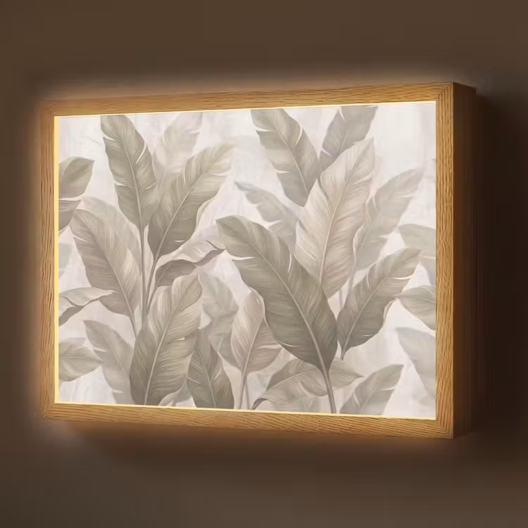 Bladeren - Tropisch - Natuur - Abstract - Beige Light Box met batterij (Wandlamp) middel -z3d_website