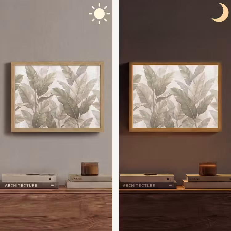 Bladeren - Tropisch - Natuur - Abstract - Beige Light Box met batterij (Wandlamp) middel -sfeer3