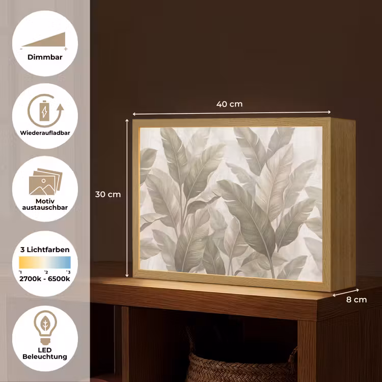 Bladeren - Tropisch - Natuur - Abstract - Beige Light Box met batterij (Wandlamp) middel -USP_websiteoverzichtDE