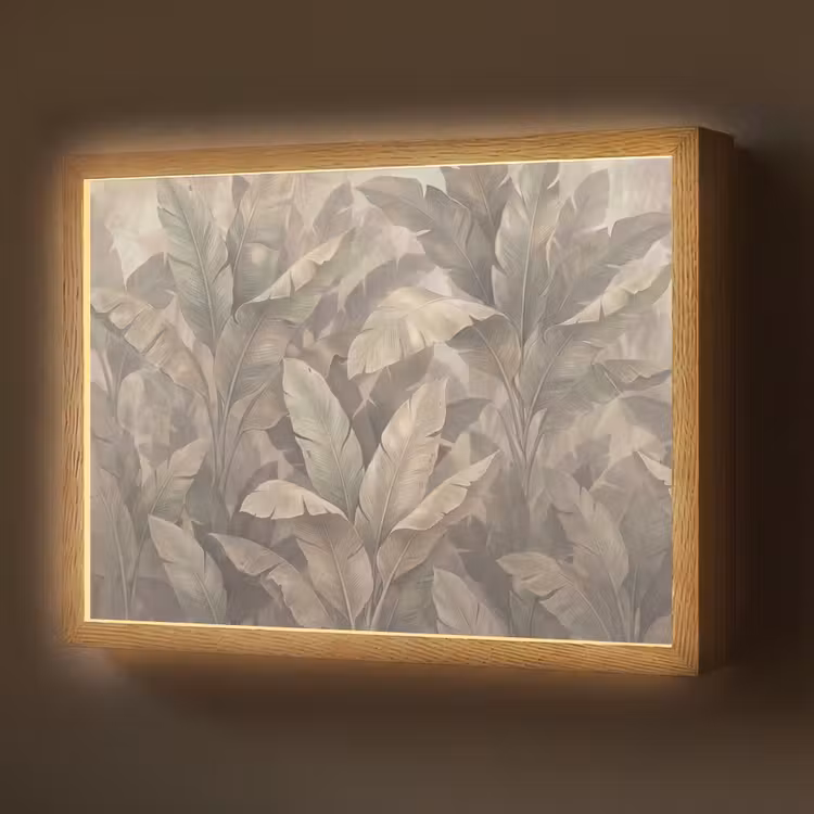 Bladeren - Tropisch - Natuur - Modern - Beige Light Box met batterij (Wandlamp) middel -z3d_website