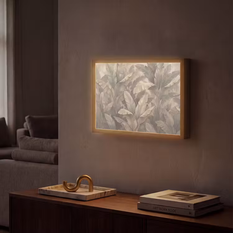 Bladeren - Tropisch - Natuur - Modern - Beige Light Box met batterij (Wandlamp) middel -sfeer1