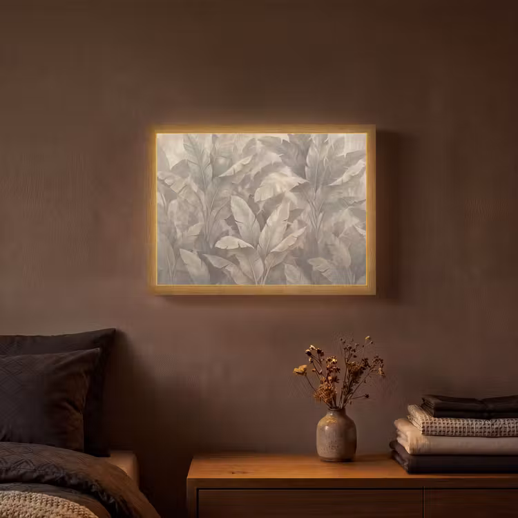 Bladeren - Tropisch - Natuur - Modern - Beige Light Box met batterij (Wandlamp) middel -sfeer4