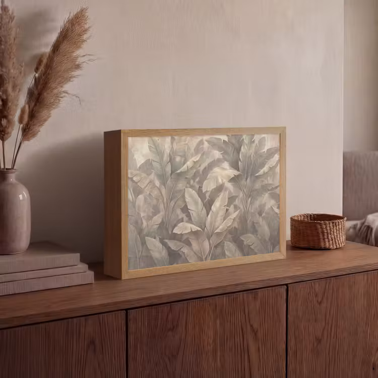 Bladeren - Tropisch - Natuur - Modern - Beige Light Box met batterij (Wandlamp) middel -sfeer2
