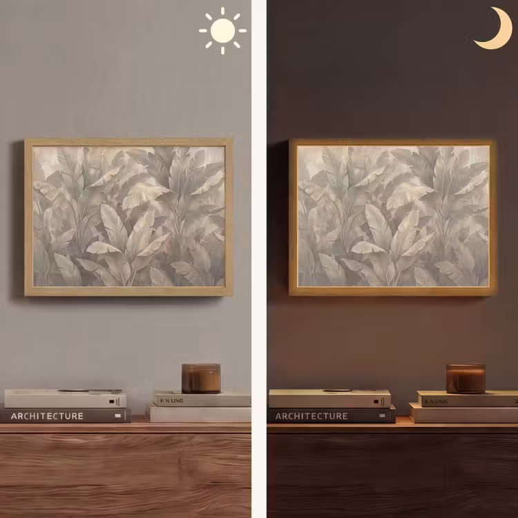Bladeren - Tropisch - Natuur - Modern - Beige Light Box met batterij (Wandlamp) middel -sfeer3