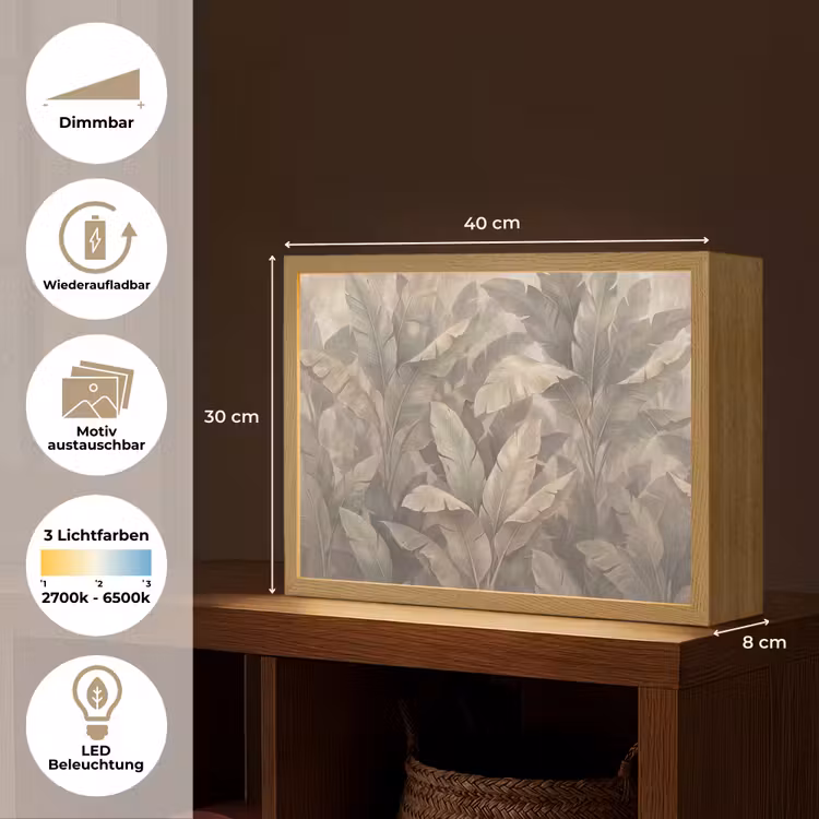 Bladeren - Tropisch - Natuur - Modern - Beige Light Box met batterij (Wandlamp) middel -USP_websiteoverzichtDE