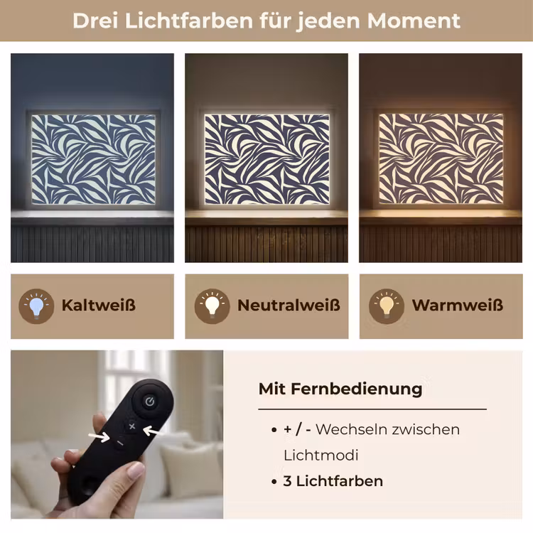 Bladvormen - Blauw - Patroon - Wit Light Box met batterij (Wandlamp) middel 907 -USP_lichtkleurDE