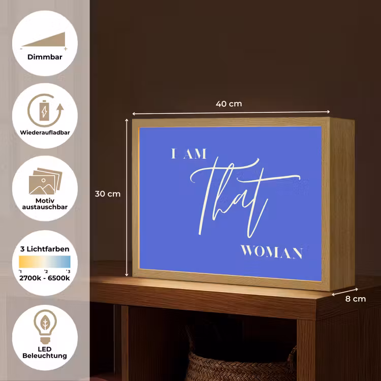 Blauw - I am that woman - Sierlijk - Minimalistisch Light Box met batterij (Wandlamp) middel -USP_websiteoverzichtDE