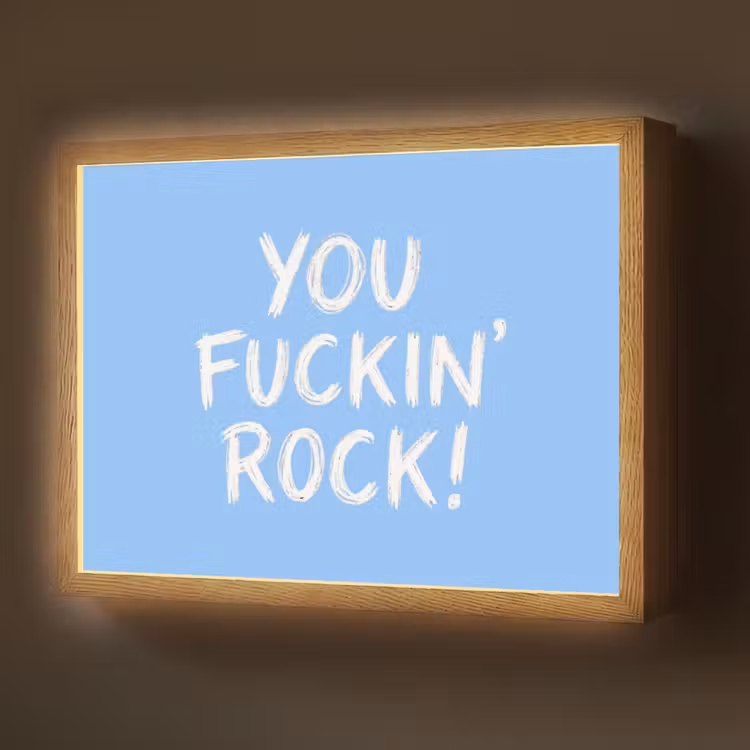 Blauw - Wit - You fuckin rock Light Box met batterij (Wandlamp) middel -z3d_website