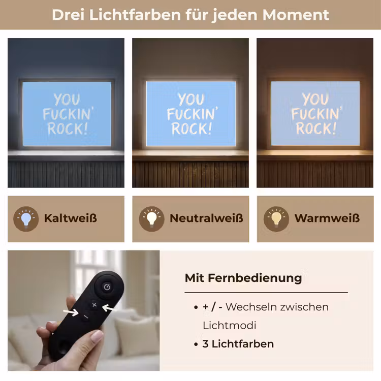 Blauw - Wit - You fuckin rock Light Box met batterij (Wandlamp) middel -USP_lichtkleurDE