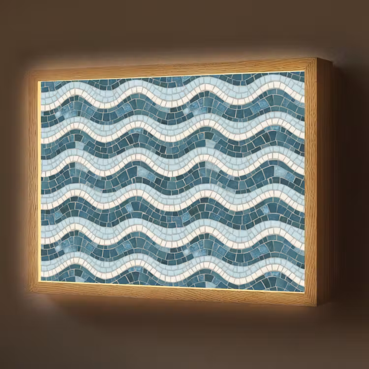 Blauw - Wit - Mozaïek - Golvend Light Box met batterij (Wandlamp) middel 907 -z3d_website