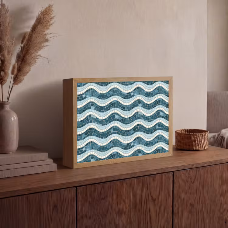 Blauw - Wit - Mozaïek - Golvend Light Box met batterij (Wandlamp) middel 907 -sfeer2