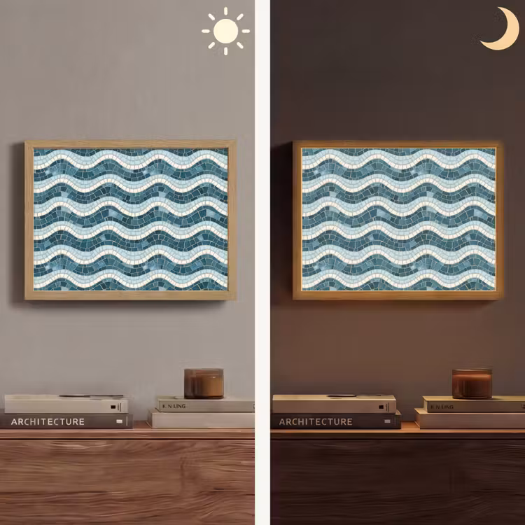 Blauw - Wit - Mozaïek - Golvend Light Box met batterij (Wandlamp) middel 907 -sfeer3