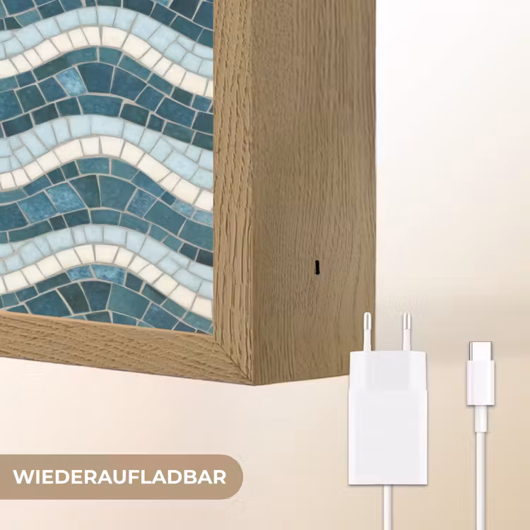 Blauw - Wit - Mozaïek - Golvend Light Box met batterij (Wandlamp) middel 907 -USP_websiteoplaadbaarDE
