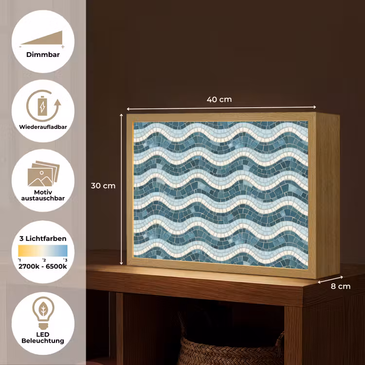 Blauw - Wit - Mozaïek - Golvend Light Box met batterij (Wandlamp) middel 907 -USP_websiteoverzichtDE