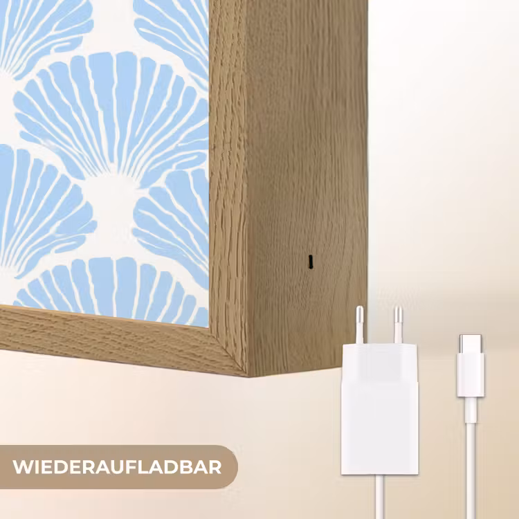 Blauw - Wit - Schelpen - Grafisch - Structuur Light Box met batterij (Wandlamp) middel 907 -USP_websiteoplaadbaarDE