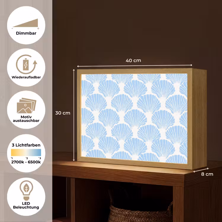 Blauw - Wit - Schelpen - Grafisch - Structuur Light Box met batterij (Wandlamp) middel 907 -USP_websiteoverzichtDE