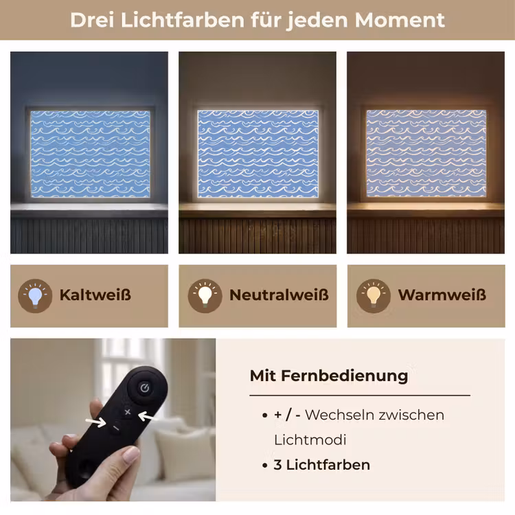 Blauw - Wit - Simpel - Getekend - Golven Light Box met batterij (Wandlamp) middel 907 -USP_lichtkleurDE