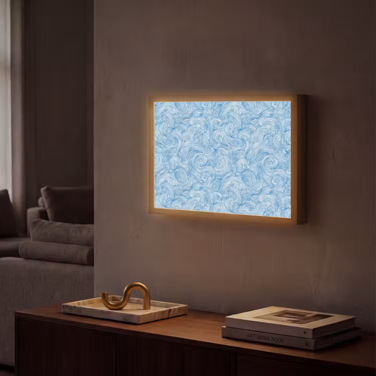 Blauw - Wit - Spiraal - Golven - Lijnen Light Box met batterij (Wandlamp) middel 907 -sfeer1