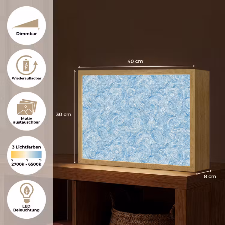 Blauw - Wit - Spiraal - Golven - Lijnen Light Box met batterij (Wandlamp) middel 907 -USP_websiteoverzichtDE