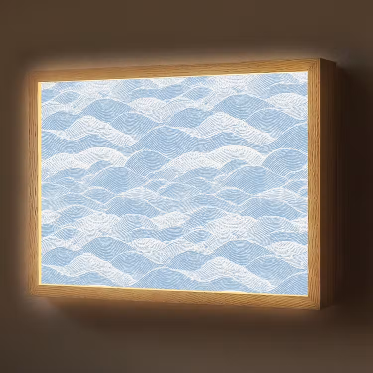 Blauw - Wit - Golven - Getekend Light Box met batterij (Wandlamp) middel 907 -z3d_website