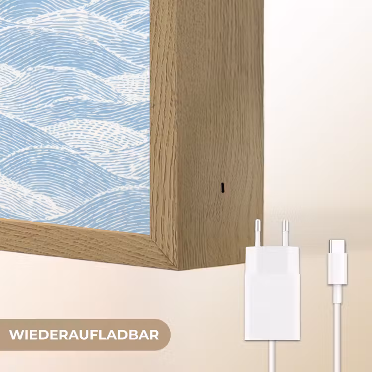 Blauw - Wit - Golven - Getekend Light Box met batterij (Wandlamp) middel 907 -USP_websiteoplaadbaarDE