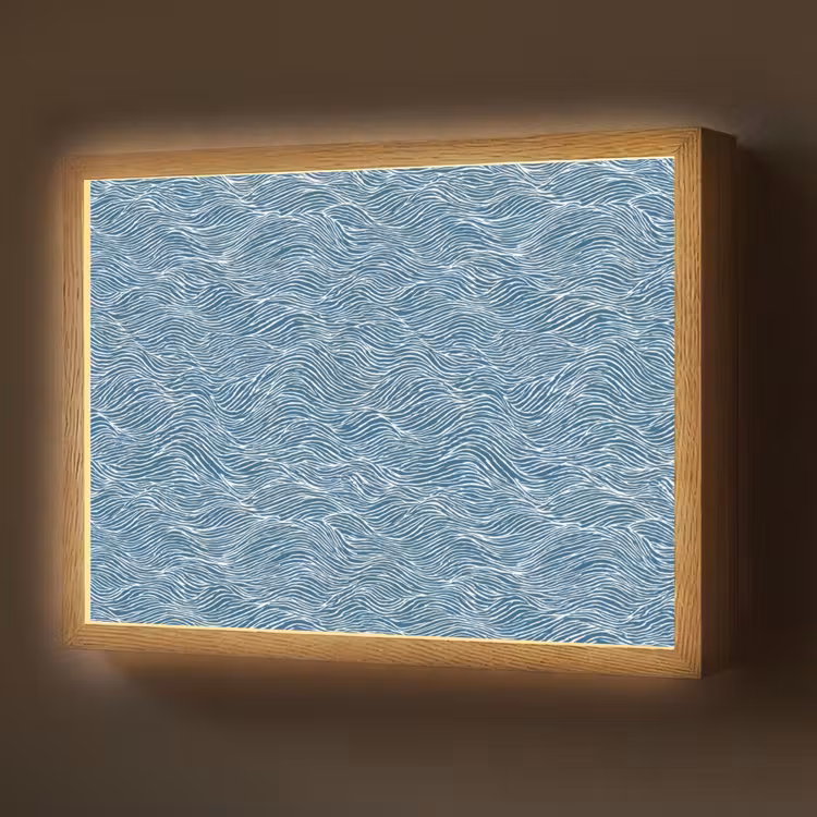 Blauw - Wit - Golven - Getekend - Textuur Light Box met batterij (Wandlamp) middel 907 -z3d_website