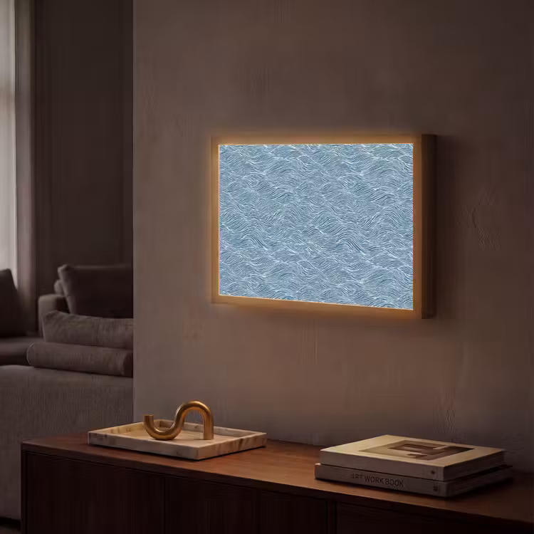 Blauw - Wit - Golven - Getekend - Textuur Light Box met batterij (Wandlamp) middel 907 -sfeer1