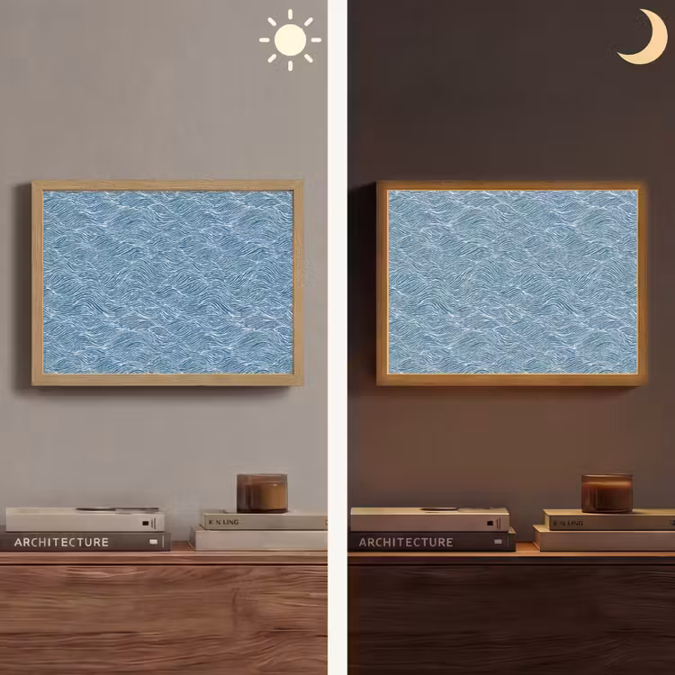 Blauw - Wit - Golven - Getekend - Textuur Light Box met batterij (Wandlamp) middel 907 -sfeer3