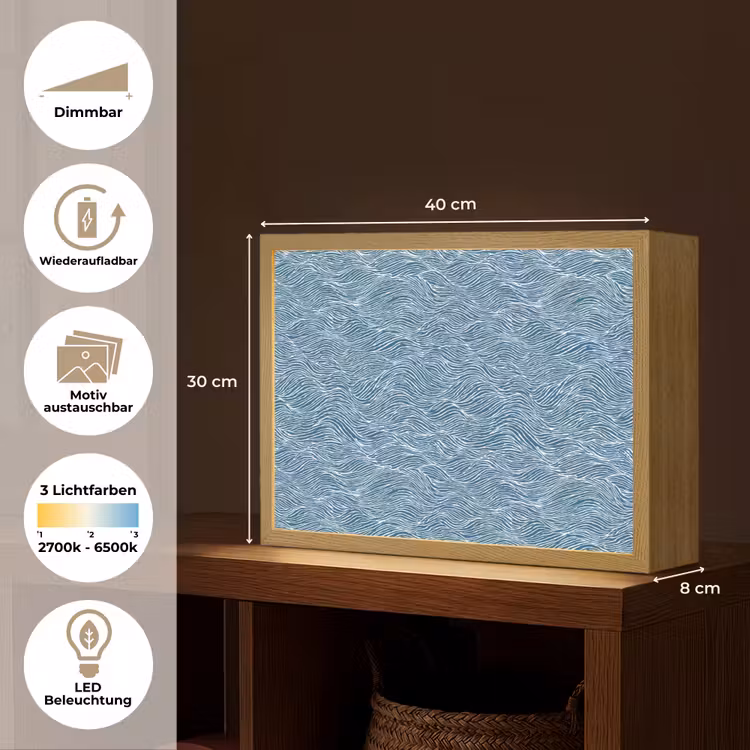 Blauw - Wit - Golven - Getekend - Textuur Light Box met batterij (Wandlamp) middel 907 -USP_websiteoverzichtDE