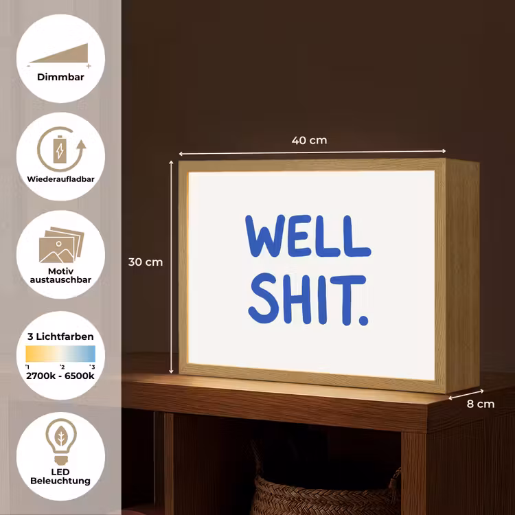 Blauw - Quote - Wit Light Box met batterij (Wandlamp) middel -USP_websiteoverzichtDE