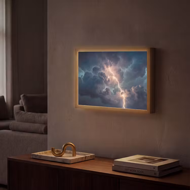 Bliksem - Storm - Natuur - Donker Light Box met batterij (Wandlamp) middel -sfeer1