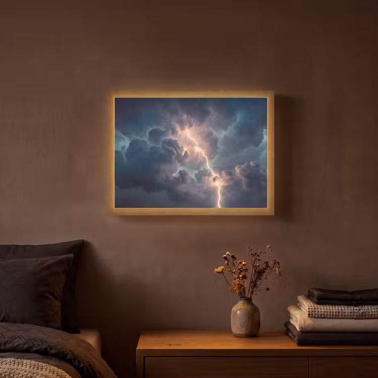 Bliksem - Storm - Natuur - Donker Light Box met batterij (Wandlamp) middel -sfeer4