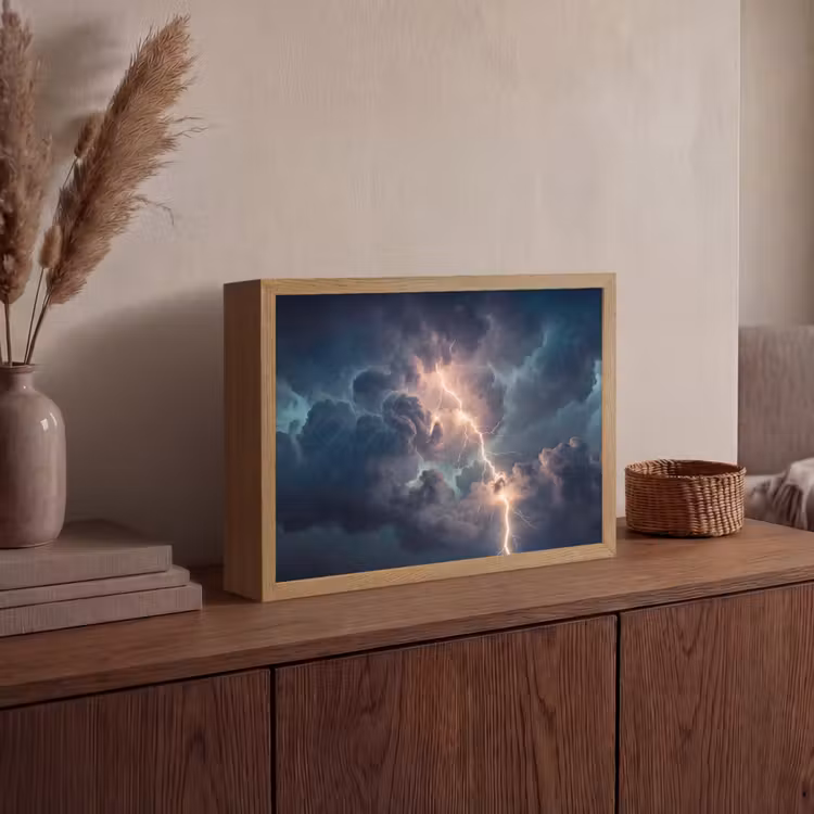 Bliksem - Storm - Natuur - Donker Light Box met batterij (Wandlamp) middel -sfeer2