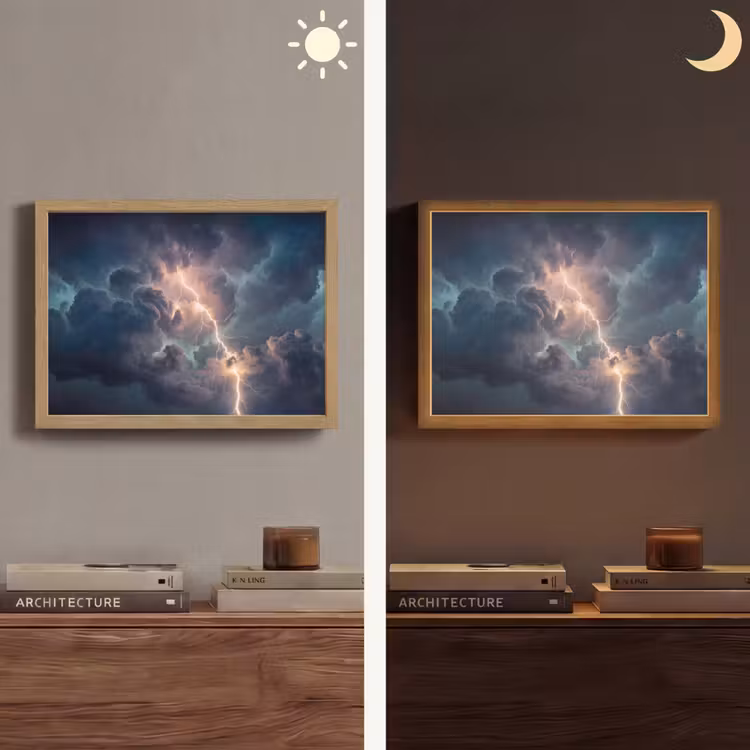 Bliksem - Storm - Natuur - Donker Light Box met batterij (Wandlamp) middel -sfeer3
