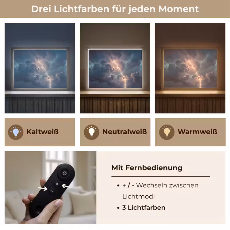 Bliksem - Storm - Natuur - Donker Light Box met batterij (Wandlamp) middel -USP_lichtkleurDE