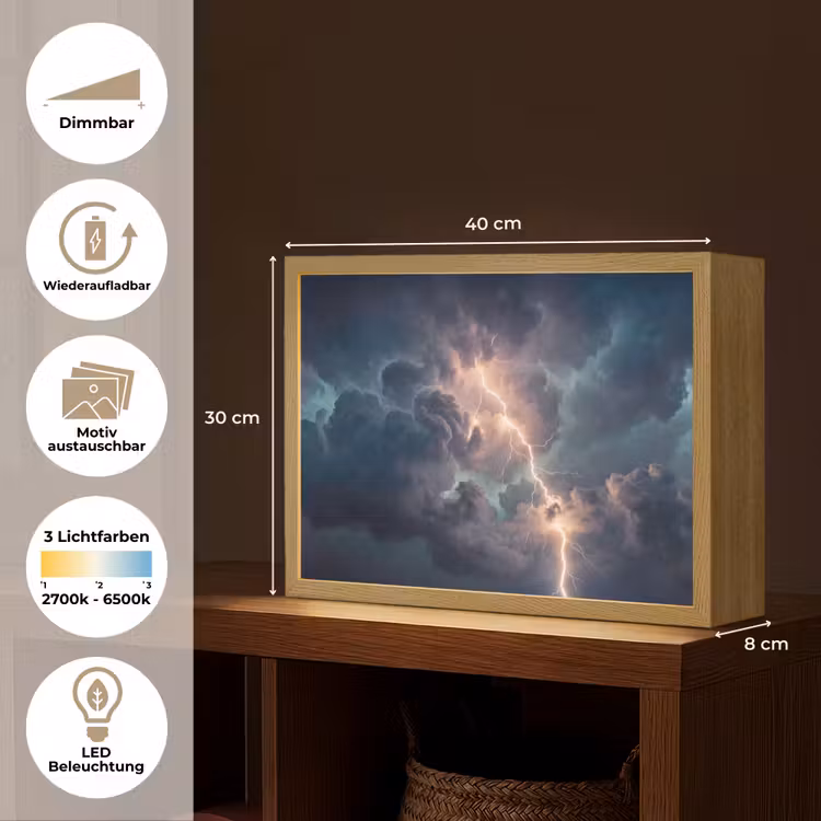Bliksem - Storm - Natuur - Donker Light Box met batterij (Wandlamp) middel -USP_websiteoverzichtDE