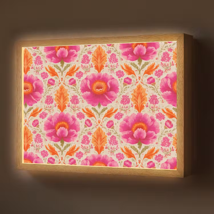 Bloemen - Barok - Roze - Oranje Light Box met batterij (Wandlamp) middel 907 -z3d_website
