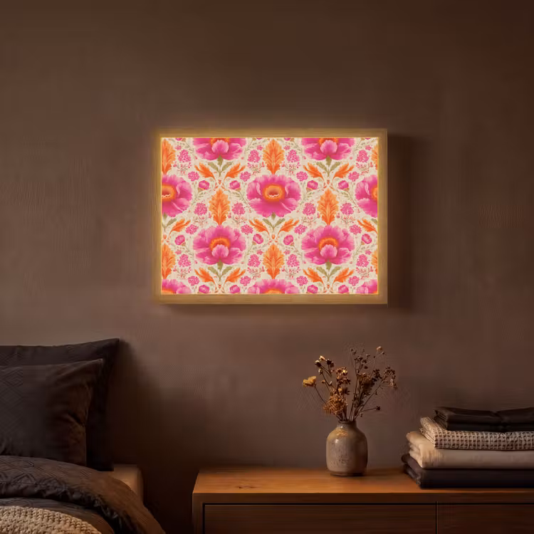 Bloemen - Barok - Roze - Oranje Light Box met batterij (Wandlamp) middel 907 -sfeer4