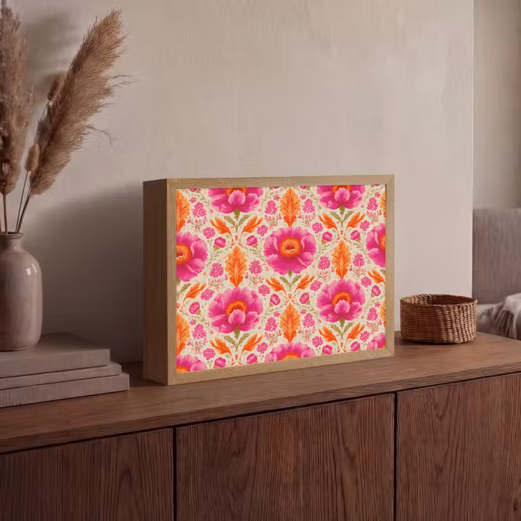 Bloemen - Barok - Roze - Oranje Light Box met batterij (Wandlamp) middel 907 -sfeer2