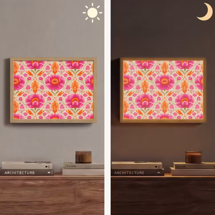 Bloemen - Barok - Roze - Oranje Light Box met batterij (Wandlamp) middel 907 -sfeer3