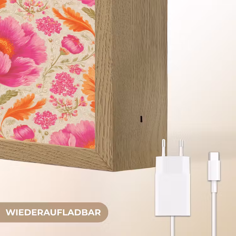Bloemen - Barok - Roze - Oranje Light Box met batterij (Wandlamp) middel 907 -USP_websiteoplaadbaarDE