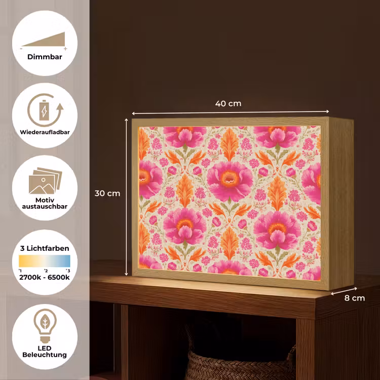 Bloemen - Barok - Roze - Oranje Light Box met batterij (Wandlamp) middel 907 -USP_websiteoverzichtDE