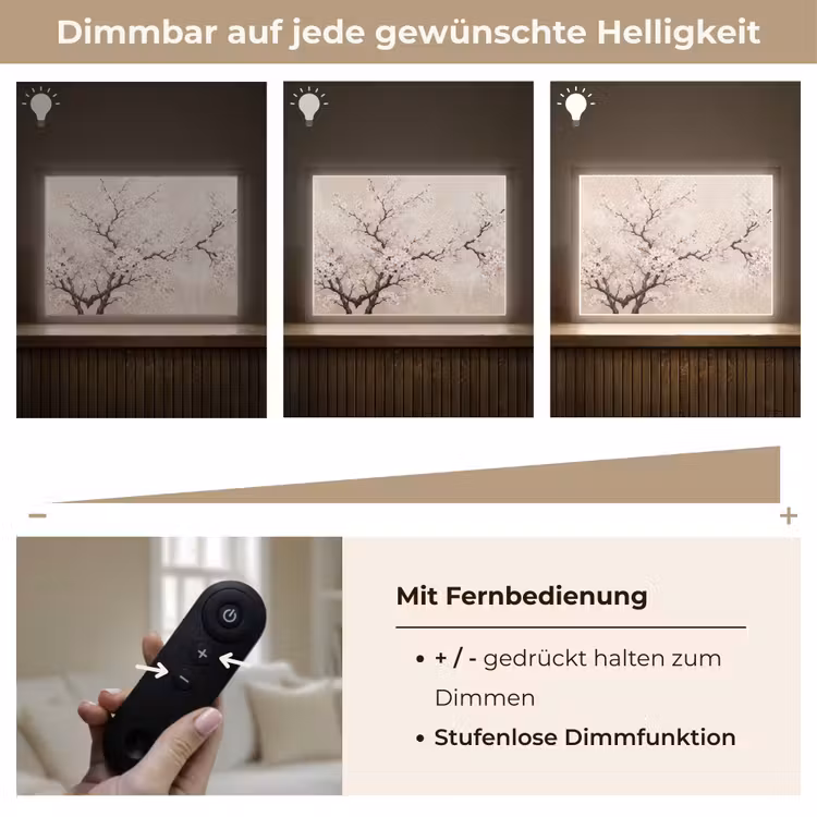 Bloesem - Illustratie - Taupe Light Box met batterij (Wandlamp) middel -USP_dimbaarDE