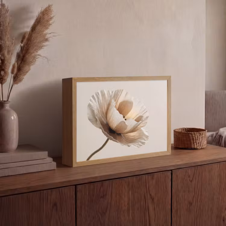 Bloem - Beige - Crème Light Box met batterij (Wandlamp) middel -sfeer2